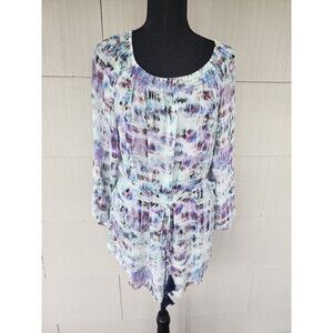 Daisy Fuentes Women's Top Size L Large Tunic Blouse Tie String 3/4 Sleeve